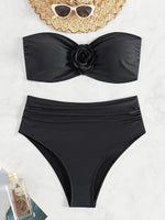 XS - XL 3D Flower Bandeau Bikinis Female Swimsuit High Waist Bikini Women Swimwear Two-pieces Bikini Set Bathing Suit Swim Lady