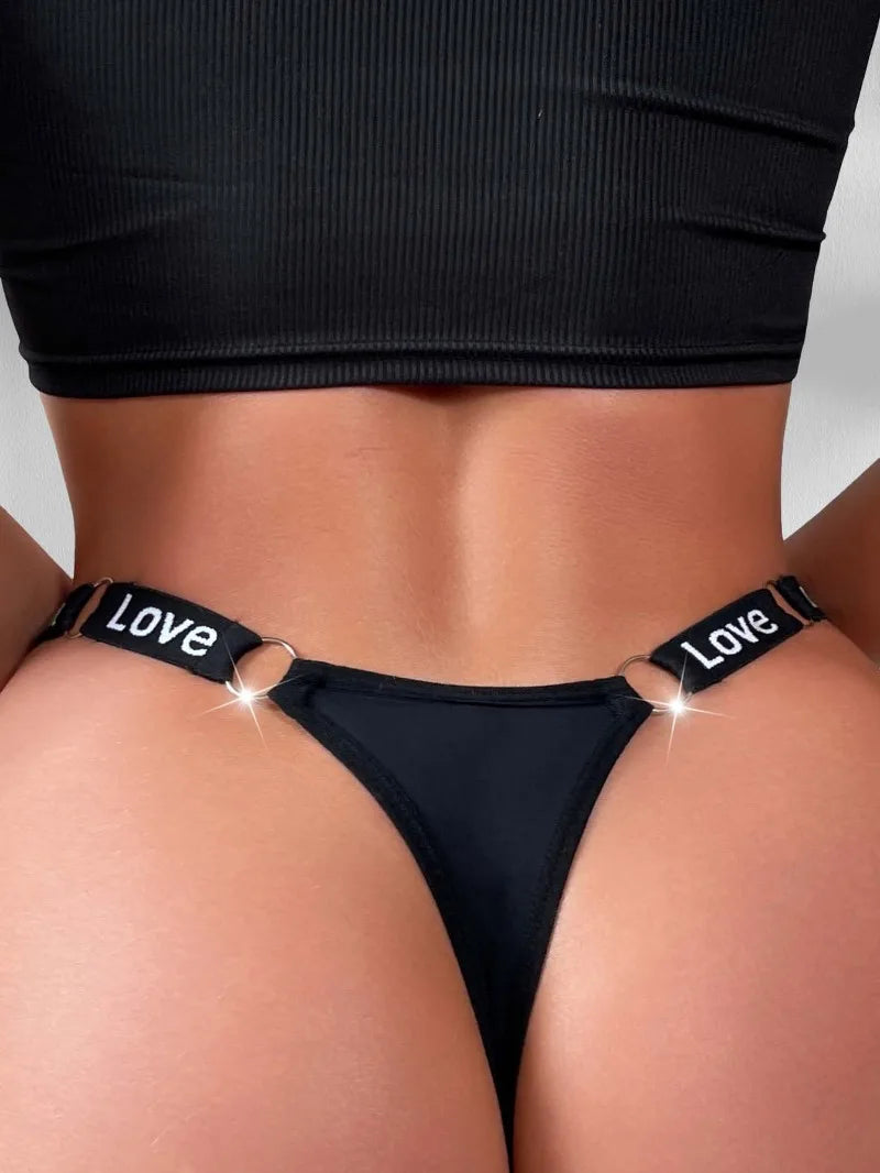 New Style Women's Sexy Thong Low-Rise LOVE Letter Print G-string Breathable Mesh High Elastic Cotton Gusset Comfort Underwear