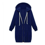 Women Sweatshirt Coat Hooded Adjustable Drawstring Long Sleeve Coat with Pockets Solid Color Mid-length Outerwear