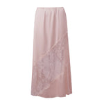 Fashion Stylish Women's Long Skirt Solid Color Satin Lace Patchwork Mid Rise Skirt for Spring Summer