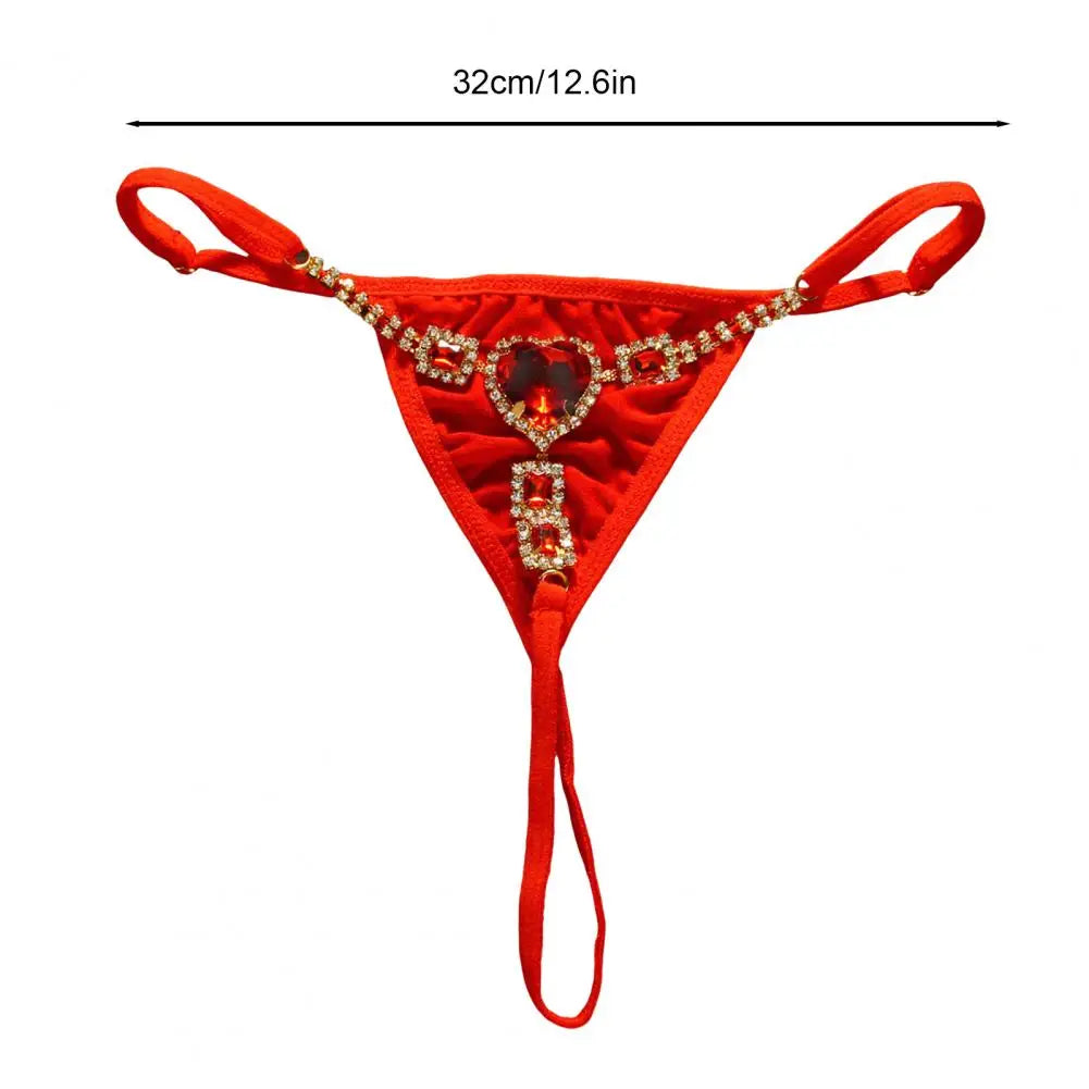Mini G-string Bikini Thong Sexy Rhinestone Thong for Women Low Rise T Back Underpants Waist Body Chain Jewelry for Festival Rave