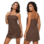 Women Solid Color Slip Dress Spaghetti Strap Loose Fit Mini Dress Summer Clubwear for Daily Party