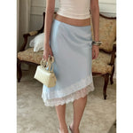 Summer Women Midi Skirt Vintage Low Waist Skirt Lace Trim Irregular Skirt Casual Bodycon High Waist Knee Length Short Skirt