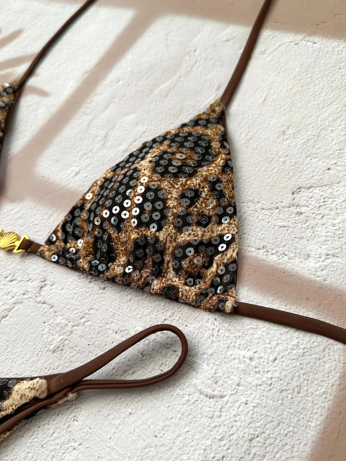 Shiny Sequin Coffee Leopard Print Bikini Set Women Halter Push Up Bra Triangle Swimsuit 2026 Beach Bathing Suit Holiday Swimwear