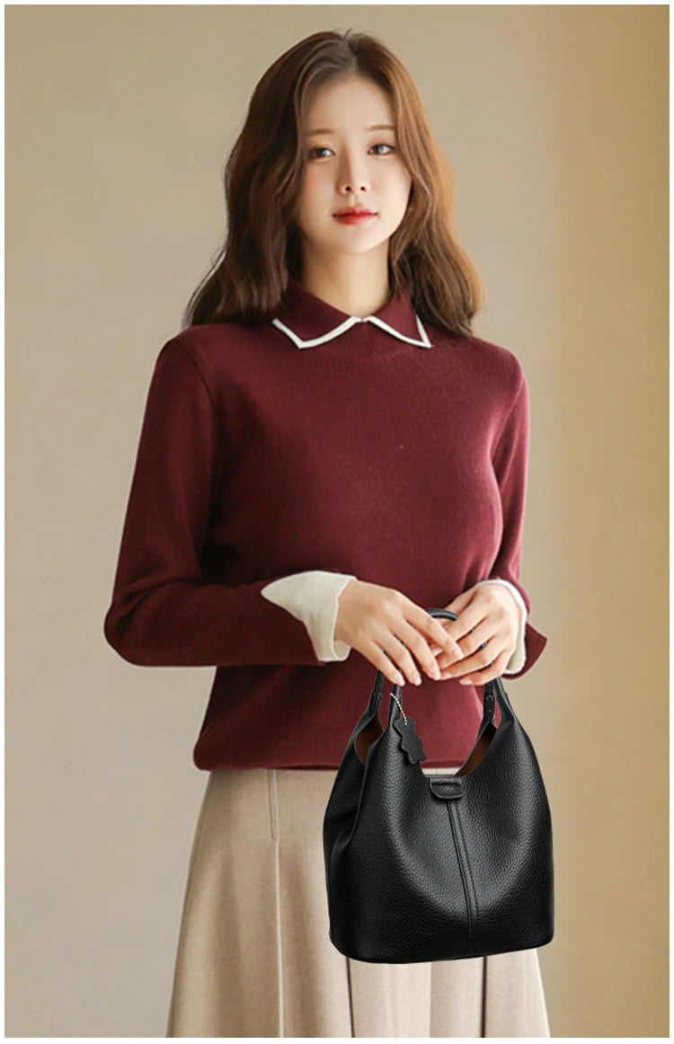 New Trendy Casual Soft PU Women's Handbags Solid Color Large Capacity Female Shoulder Bags Retro Tote Bags For Commute Shopping
