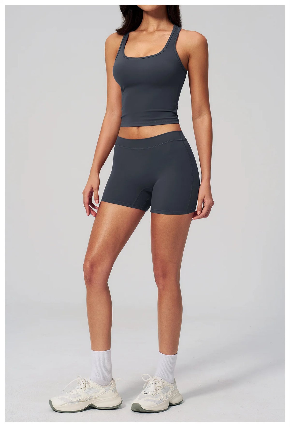 Gym Women Yoga Sets Women Brushed Square Neck Slim Sports Tank Top Fitness Suit Outwear Running High Waist Shorts Tracksuit