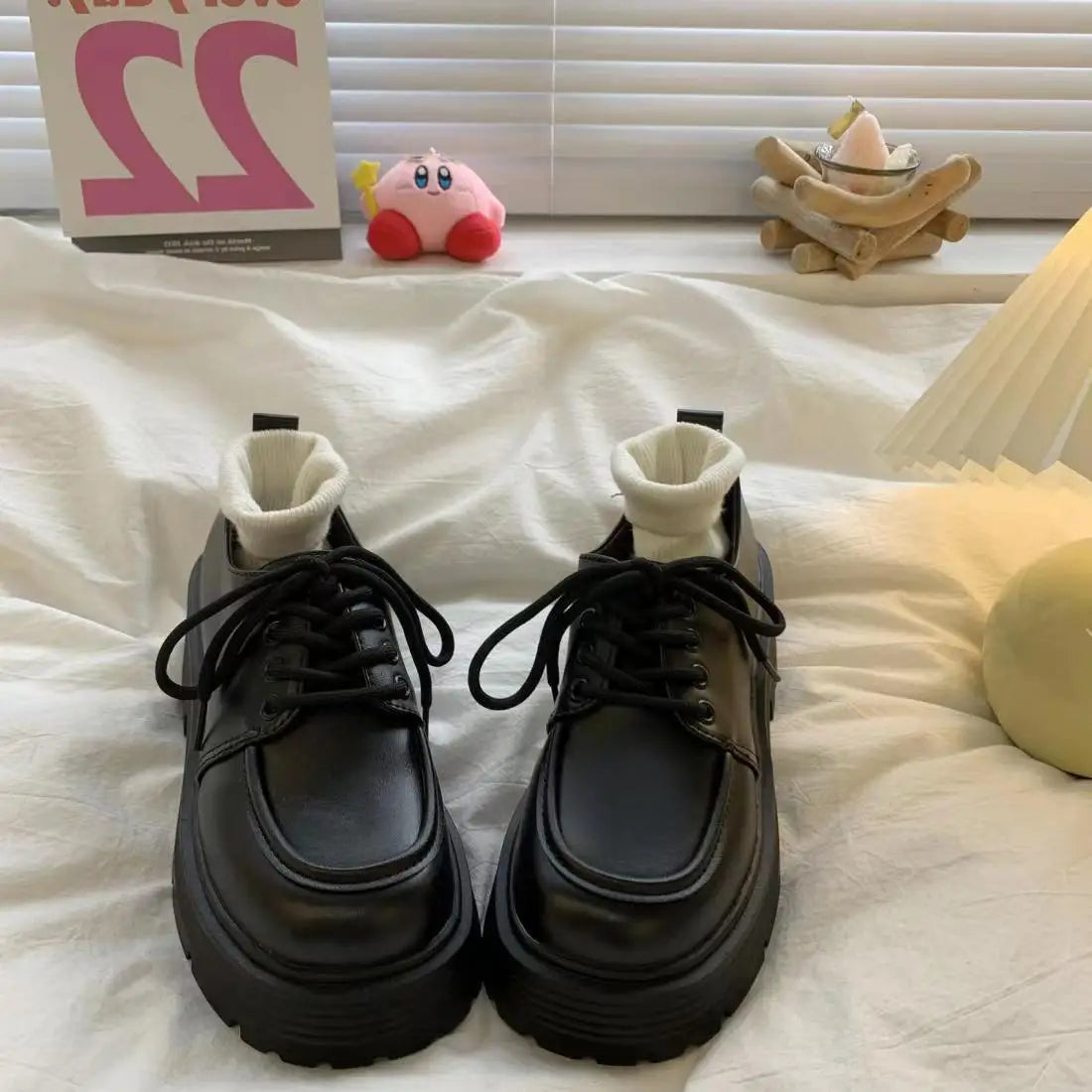 Women's Platform Oxford Shoes, Lace Up Thick Sole Preppy Dress Shoes, Black Round Toe Casual Leather Shoes for School Daily Wear