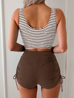 Sexy Drawstring Side High Waist Bikini Set 2026 Women Black Stripe Push Up 2 Piece Swimsuit Summer Holiday Bathing Suit Swimwear