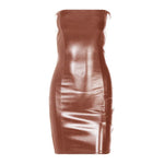 Women's Summer Sexy Tube Top Leather Dress Party Strapless Bodycon Pu Leather Slim Package Hip Mini Dress Trendy Streetwear 2024
