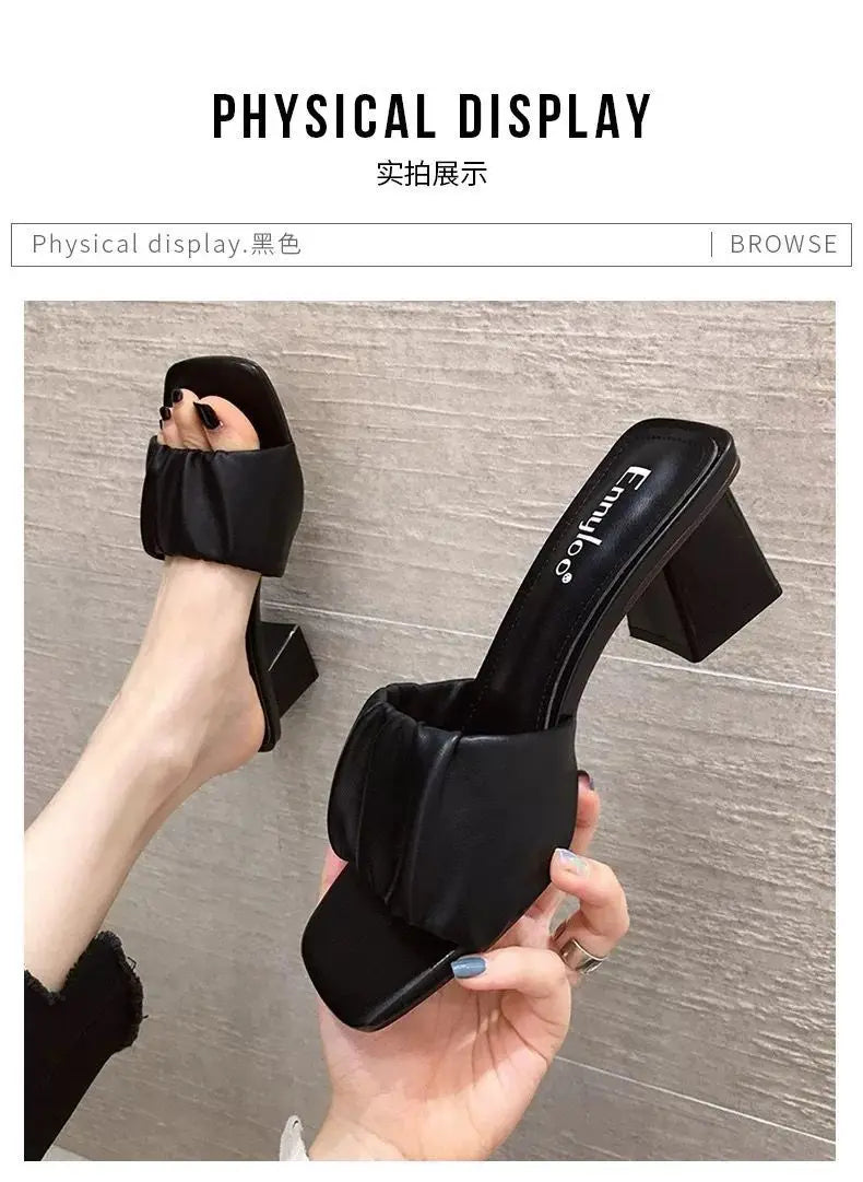 Fashion Strange Style Women Slippers Square Open Toe Slippers Slip on Slides Summers Beach Shoes Woman Heels Zapatillas Mujer
