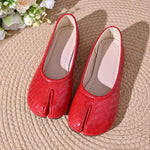 Women Tabi Split Toe Woven Embossed Ballet Flats Slip On Faux Leather Lightweight Casual Daily Walking Flat Shoes