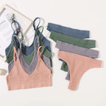 Women Seamless Bra Set Push Up Bras V-neck Tops High Rise Briefs Seamless Underwear Wire Free Brassiere Sexy Lingerie Set