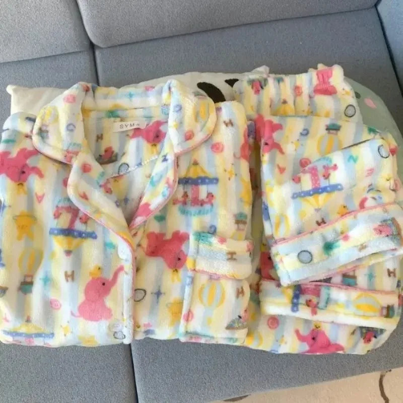 Plus Size Fluffy Winter Pajamas Women's Home Clothes Set Thickened Warmth Sleepwear with Running Dogs Design Cozy Indoor Suit