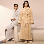 Thick Cozy Fleece Couple Bathrobe, Men Women Long Warm Loungewear, Autumn Winter Flannel Plus Size Robe Pajamas