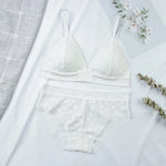 Women Floral Lace Bras Suit Solid Underwear Padded Breathable Vest With Briefs Sexy Hollow Out Bralette Thin Lingerie One Size