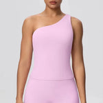 Women Seamless Cloud Feel One-Shoulder Waist-Cinching Yoga Vest Quick-Dry Slimming Sports Shaping Underwear Running Fitness Top