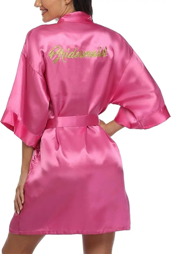 Rose Gold Satin Team Bride Bridesmaid Robe Wedding Bathrobe Gown Women Dressing Sleepwear Mother Maid of Honor Kimono
