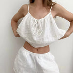 Summer New Women's Pure Cotton Pajamas and Shorts Two-Piece Set Casual and Comfortable Home Wear Pure Cotton Suspender Y2K Hot