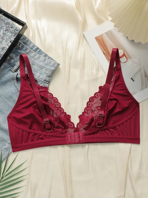 High quality Red deep V Sexy Lace Without Steel Ring Underwear Comfortable Breathable Elegance Women Lingerie A2318