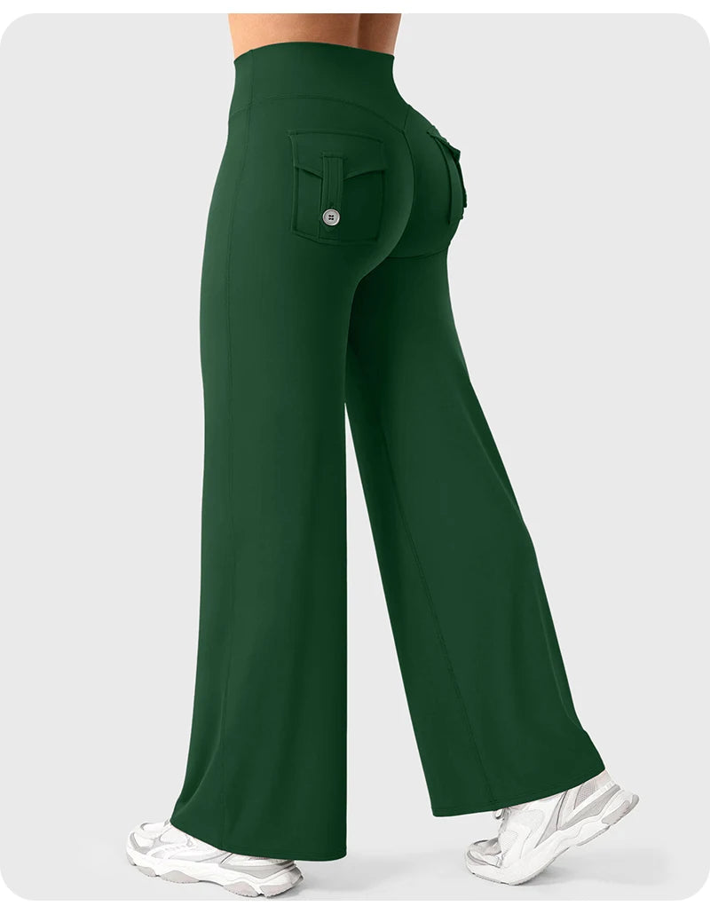 High Waist Pocket Yoga Pants for Women - Stretch Breathable Gym Workout Leisure Tummy Control Tights with Pockets