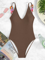 3 Colors Sexy One Piece Swimsuit Swimwear Women Deep V-neck Colorful Chain Solid Bathing Suit Beachwear 2026 New Bikinis Mujer