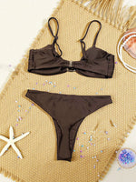 New Metal Buckle Micro Bikini Set 2026 Women Coffee Push Up Bra Bandage High Waist Swimsuit Beach Bathing Suit Swimwear Biquini