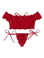 Porn Women Sexy Lingerie Off Shoulder Bralette Strapless Ruffles Bra and Panty Sets Female Transparent Underwear