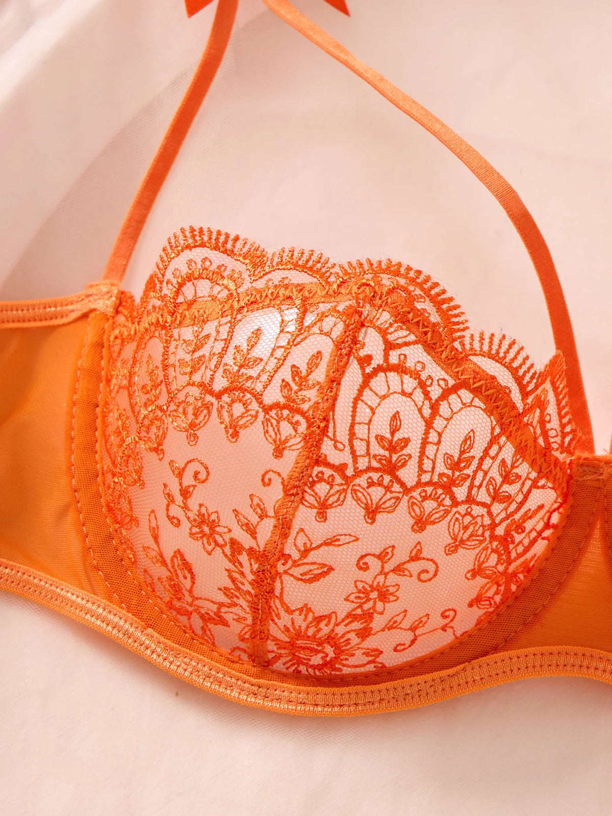 Sexy Orange Lace Lingerie Set Women Push Up Bra and Panty Set Butterfly Bow Underwear Female Intimates Sleepwear ZA824057