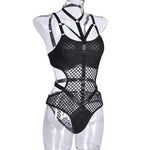 Toucheart Erotic Halter Bodysuit Large Mesh Splicing Andheavy Craftsmanship Women Hollow Seductive Intimate Hot Private Bodysuit