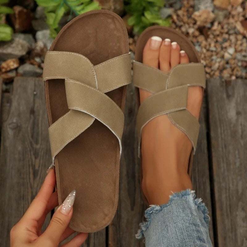 2026 New Summer Autumn Women's Twist Knot Crossed Sandals Non-Slip Flat Casual Resort Beach Outdoor Hawaii Solid Slippers