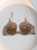 New U-Shaped Push-Up Bra for Women, Sexy Deep V Anti-Sagging Bra, Seamless and Traceless, Cross-Border European and American Style, Sexy Thin Leopard Print Bra