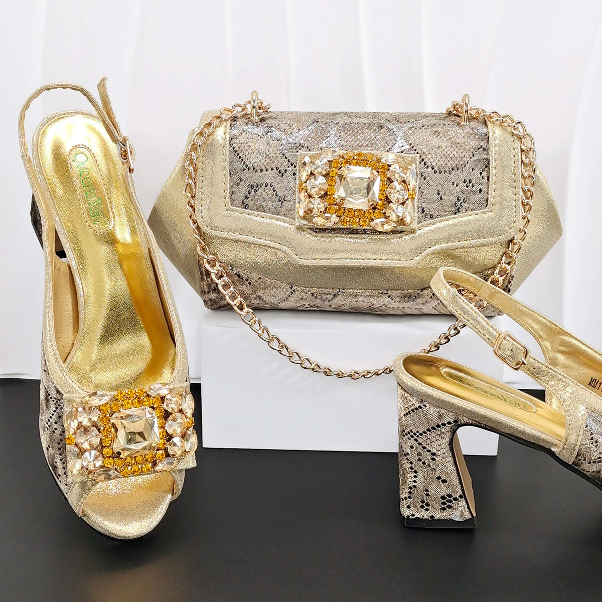 Doershow African fashion Italian Shoes And Bag Sets For Evening Party With Stones gold Italian Handbags Match Bags!HW1-1