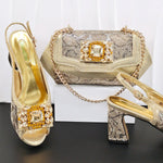 Doershow African fashion Italian Shoes And Bag Sets For Evening Party With Stones gold Italian Handbags Match Bags!HW1-1