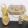 Doershow African fashion Italian Shoes And Bag Sets For Evening Party With Stones gold Italian Handbags Match Bags!HW1-1