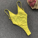 2026 Fluorescent Green One Piece Swimsuit for Women,solid Color,thong Backless Bikini,U-neck Suspender Swimwear,Adjustable Strap