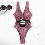 Sexy Gold Snake Print Shiny Swimwear Cut Out Monokini One Piece Swimsuits Women 2025 String Cross Bathing Swimming Suit Bodysuit