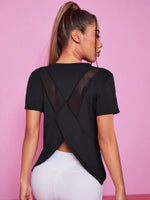 Yoga outfit women's summer sports T-shirt loose breathable quick drying top mesh back training fitness short sleeved