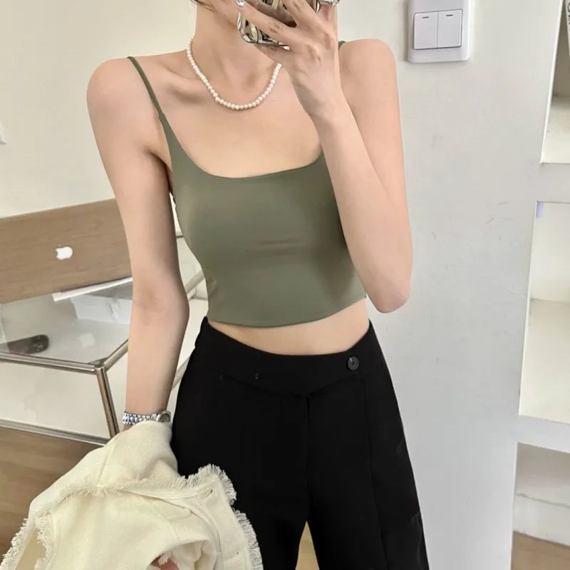 Ice Silk Top Women Tank Tops Seamless Underwear Nonwire Bralette Backless Bra Removable Pads Sexy Lingerie Female Camisole