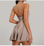 Summer Sleeveless Halter Slim Tennis Dress Women Sexy 2-in-1 Hollow Backless Golf Sports Dresses Outdoor Running Fitness Skirt