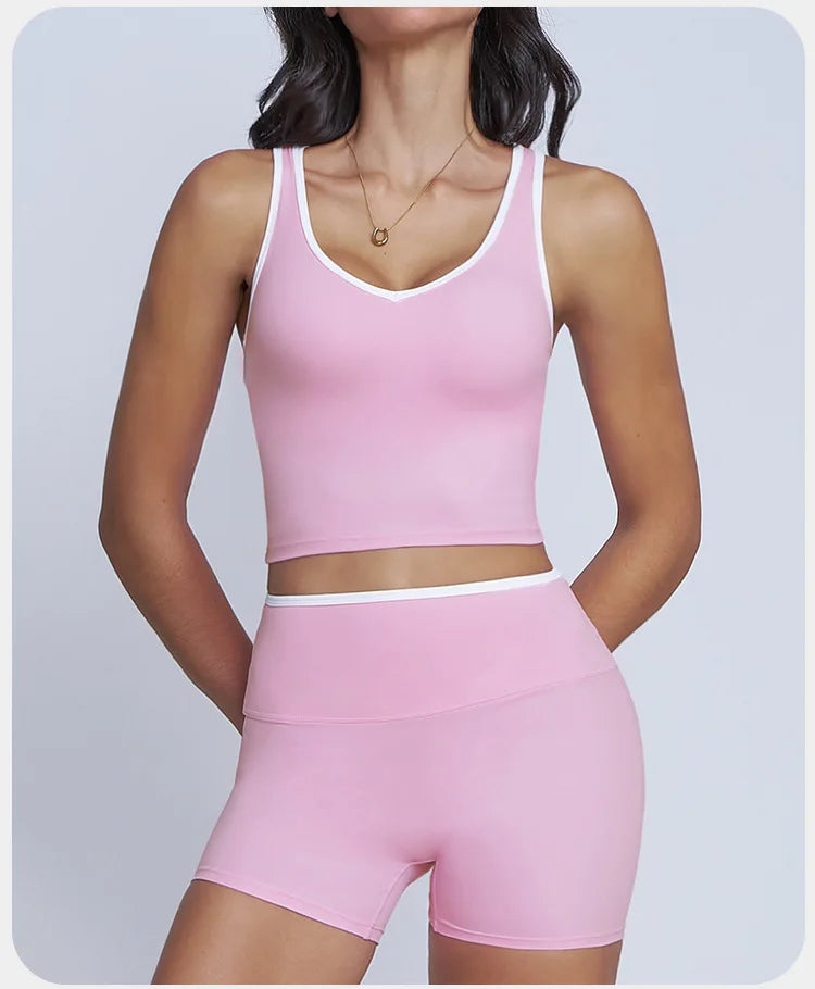 Tight Naked Yoga Shorts Suit Women Double Strap Sports Bra High Waist Flare Leggings Fitness Suit Gym Running Workout Clothes