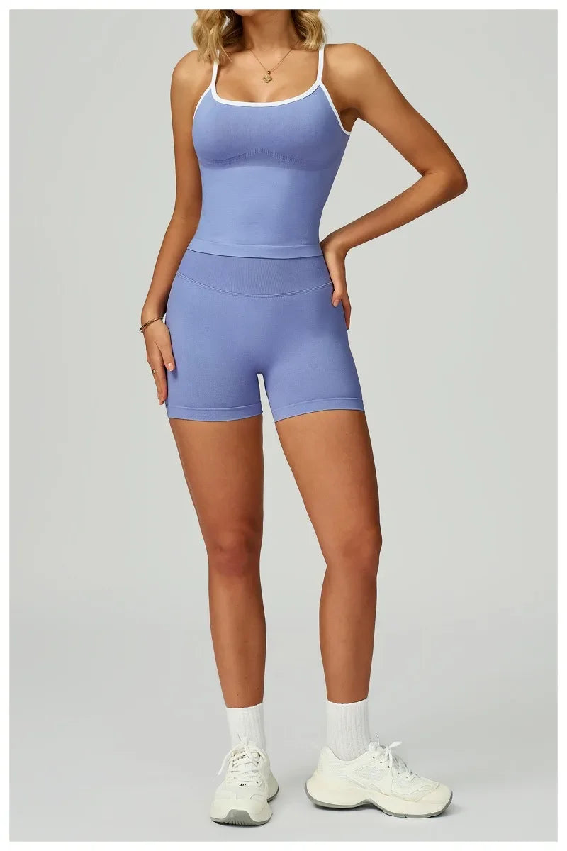 2 Pieces Women's Seamless Yoga Set Fitness Running Sports Set Slim Fit High Waist Beautiful Back Tracksuit