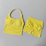 Seamless Halter Neck Yoga Tank Tops for Women Built-in Bra Padded Gym Top Sleeveless Shirt Fitted Backless Workout Clothes