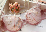 MOYISU Luxury French Pure Desire White Lace Thin Sexy Gauze Underwear Set Embroidery Girl Push-up Bra Big Size Big Breasts Small