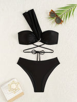 Sexy One Shoulder Black Bikini 2025 Woman Swimsuit Two Pieces Swimwear Female Thong Bikinis Set Bathing Suits Brazilian Biquini