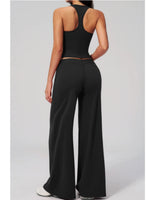 Women's Summer Two Piece Yoga Sets Slimming Sports Tank Top Lifted Buttocks High Waist Flare Pants Gym Fitness Suits Tracksuit