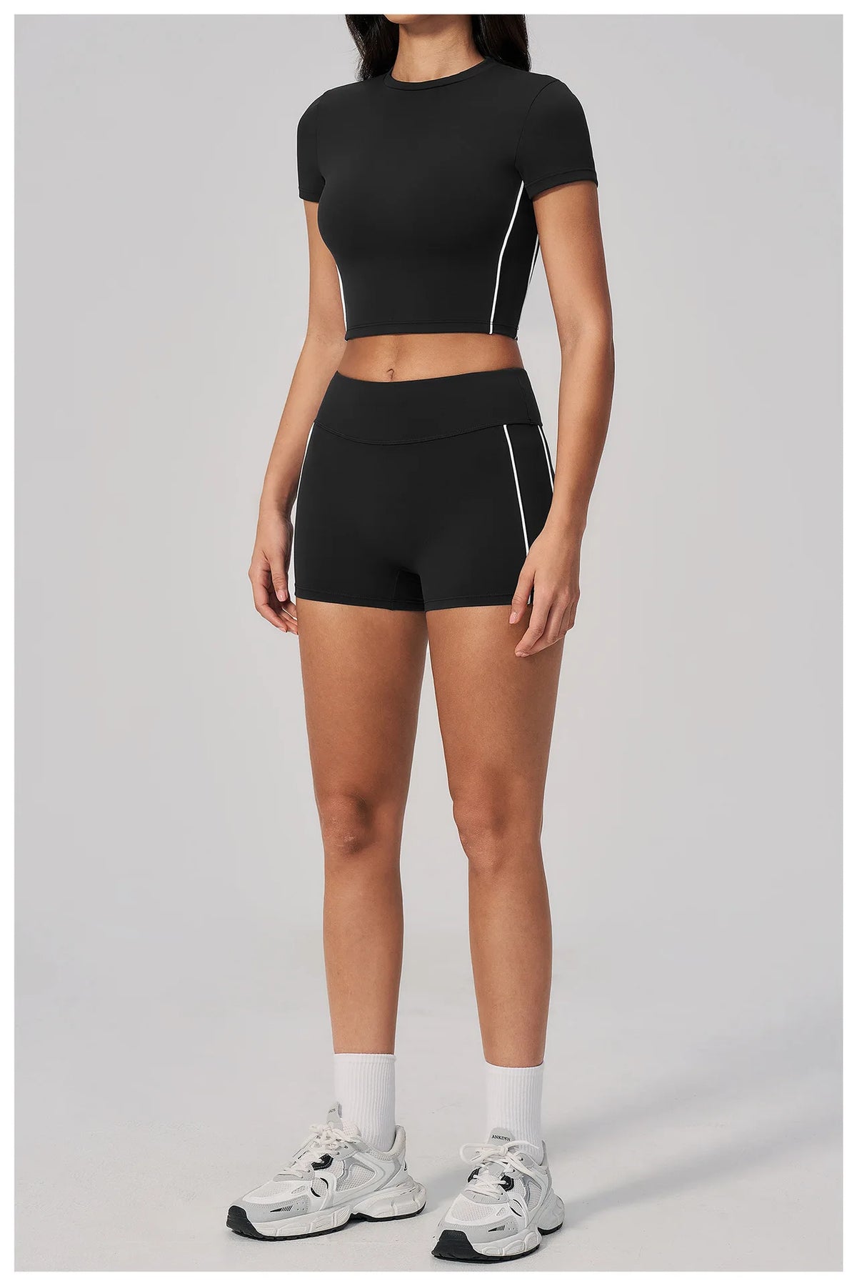 Color Contrast Yoga Suit Women Short Sleeve O Neck Sports T Shirts Tracksuit Outwear High Waist Shorts Gym Running Fitness Suits
