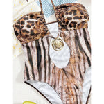 Sexy Leopard Halter Tummy Cut Out Women Swimwear One Piece Swimsuit Female Monokini High Leg Cut Bather Bathing Suit Swim V7882
