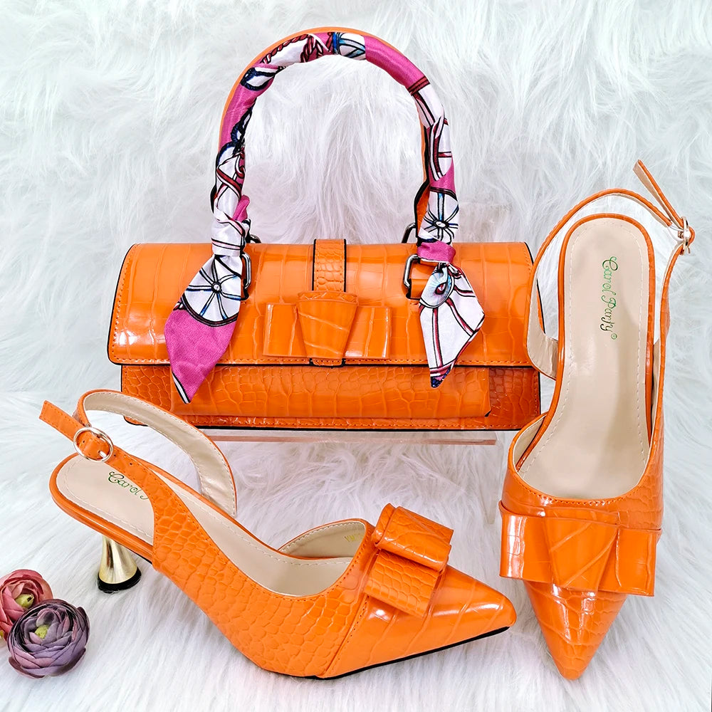 Doershow new come Matching Women Shoe and Bag Set Decorated brown Nigerian Shoes and Bag Set Italy Shoes and Bag setHFG1-16