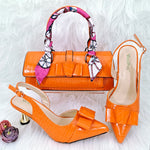 Doershow new come Matching Women Shoe and Bag Set Decorated brown Nigerian Shoes and Bag Set Italy Shoes and Bag setHFG1-16