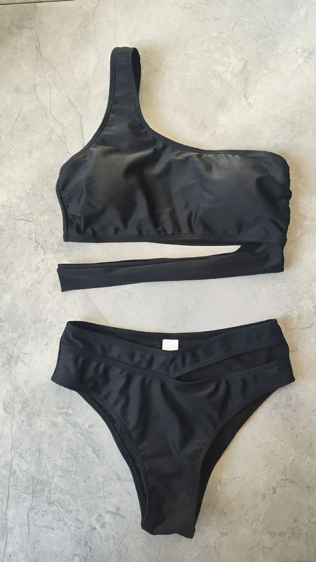 Woman 2026 Bikini One Shoulder Top Olive Green Bikinis High Waist Brief Side Cut Out Swimwear Solid Cropped Top Two Piece